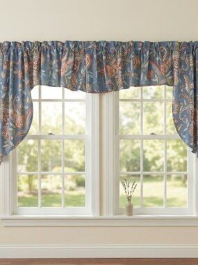 Custom Extra Wide Curtain Valance 128x29 Blue Floral Paisley Swag Window Topper
